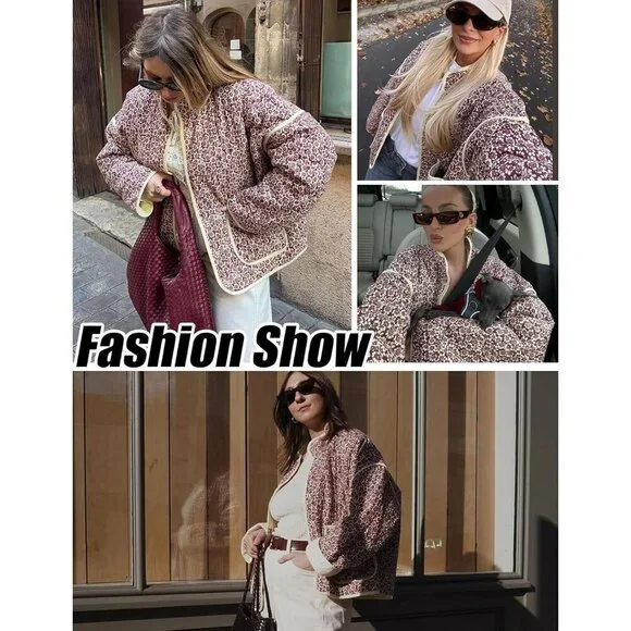 Women’s Red Cropped Puffer Quilted Jacket Floral Print Lightweight Coat - Picture 5 of 5